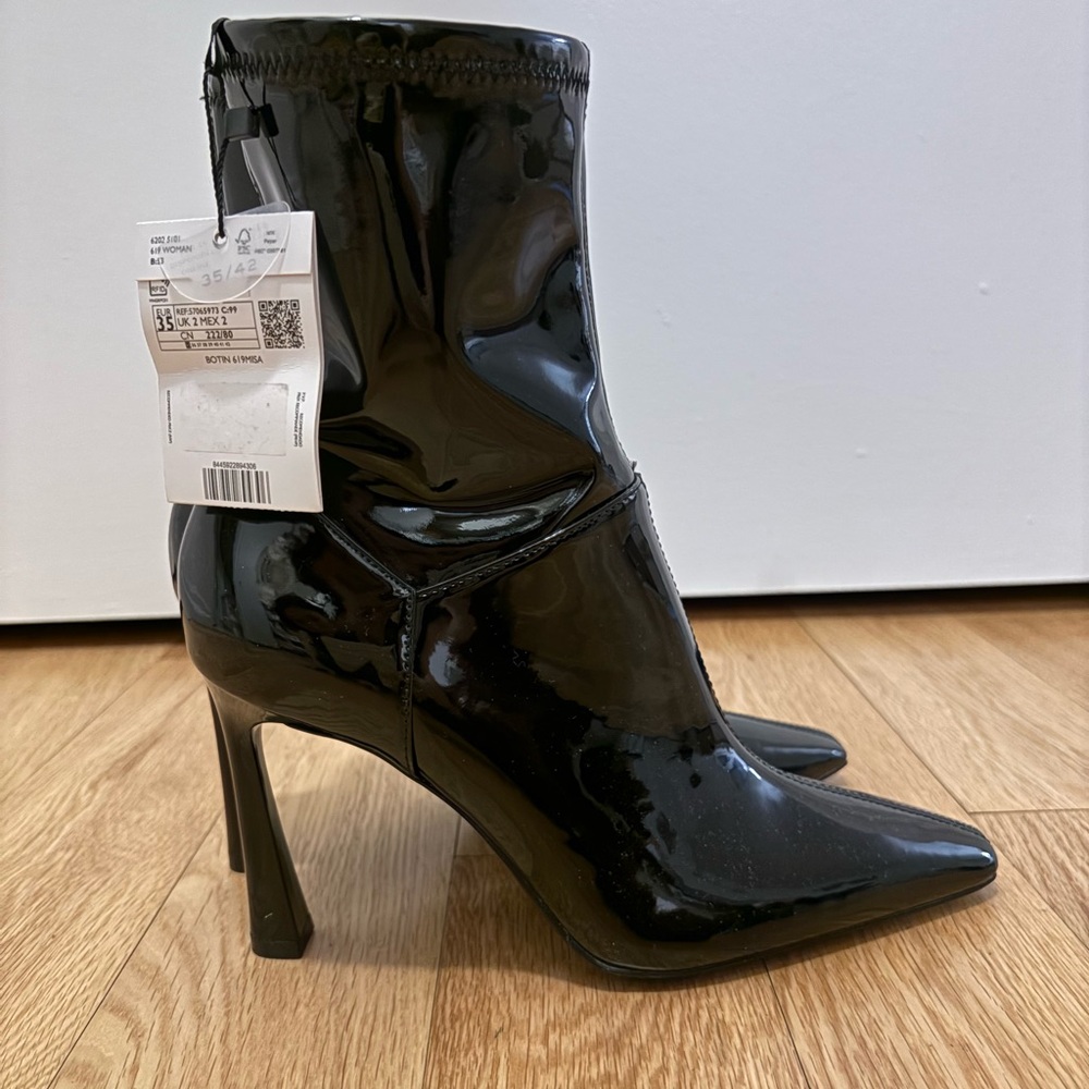 Mango NWT Black Patent Faux Leather Ankle Boots